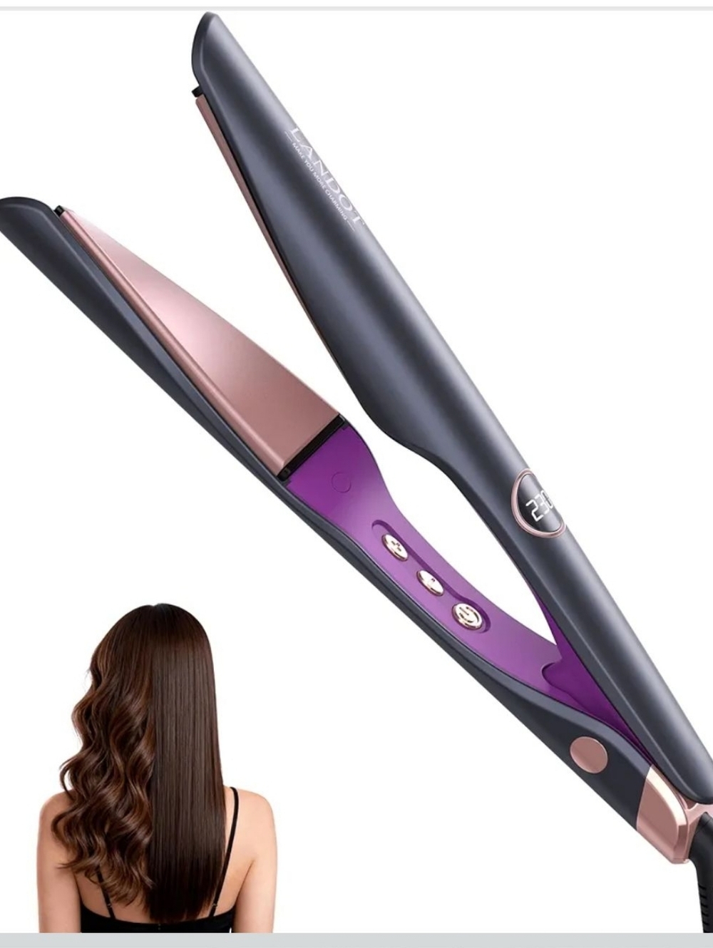 LANDOT 2-in-1 Hair Straightener Curling Iron